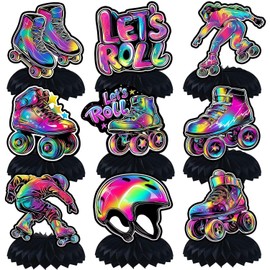 9 Pcs Roller Skating Party Decorations Roller Skating Centerpieces for Table Skate Party Decorations
