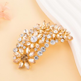 LAXPICOL Vintage Champagne Clear Austrian Crystal Flower Leaf Bouquet Clusters Large Big Brooch Pin for Women Wedding Broach