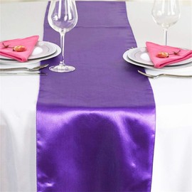 Time to Sparkle 10 Pack Satin Table Runners 12"x108"inch Chair Sashes Swags Wedding Party Table Decoration - Purple