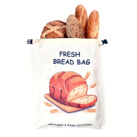 NEPHTA - Reusable bread bag, 2 pack, cotton, BPA fee, TPU inner bag double layer, freezer safe, washable, 17 * 13 inch XL Bread Bag for Homemade Bread, Storage, Gift for Mom and bakers