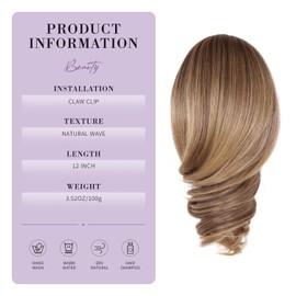 Claw Clip Ponytail Extension - 12 Inch Curly Ponytail Extension, Wavy Pony Tails Hair Extensions, Synthetic Hair Extensions Ponytail, Clip On Ponytails for Women (Dark Ash Blonde With Golden Ends)