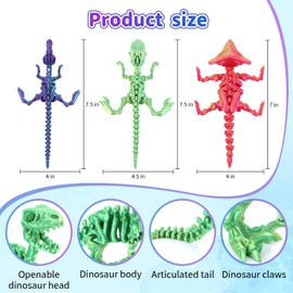 3PC 3D Printed Dinosaur Animals Toy.Articulated Spinosaurus Velociraptor Triceratops,Mystery Crystal Dinosaur Flexible Toys,Flexible Fidget Toy Gift Desk Toy Home Decoration (3PC-B)