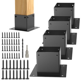FUCNEN 4 x 4 Post Base 4 Pcs Square Brackets Kit Inner Size 3.6"X3.6" Deck Post Base Flange Standard Wood Post Stainless Steel Anchor Base for Porch Deck Handrail Fence Gate Railing Pergola Support