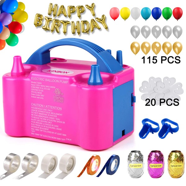 160 Pcs Balloon Pump KINBON Electric Portable Dual Nozzle Electric air Balloon Blower Pump, Electric Balloon Inflator for Party Birthday Wedding Festival(Rose Red 110V 600W)