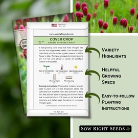 Sow Right Seeds - Crimson Clover Seed for Planting - Cover Crops to Plant in Your Home Garden - Nitrogen Fixer - Clover Seeds Ground Cover - Non-GMO Heirloom Seeds - Gardening Gift