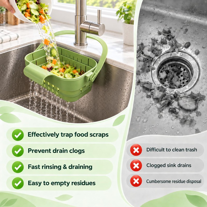 Foldable Hanging Sink Drain Basket Collapsible Kitchen Faucet Food Strainer