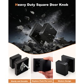 Probrico 1 Pack Black Square Door Knobs, Modern Heavy Duty Design Door Handle for Bedroom Bathroom, Keyless Privacy Interior Door Knob with Lock