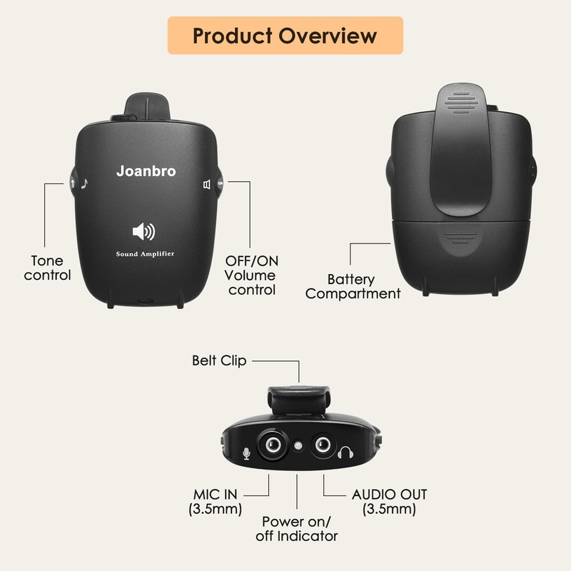 Joanbro Hearing-Amplifiers for-Seniors, Hearing-Aids Devices with Headphones, Stereo Earbuds, Handheld