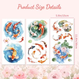 Peacoblue Aufkleber für Möbel 3Pcs Koi mit Lotusblatt und Blumen n 15cmx30cm, UV DTF Wasserdichter Japanischer Möbelfolie-Transfer für Kommoden, Glas, Porzellan, Holz, Kunststoff