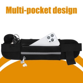 JIEYAO Laufgürtel für Handy, Ultraleichte Hüfttasche Wasserdicht Bauchtasche Elastischer Lauftasche Jogging Verstellbare Handytasche Sportgürtel Herren Damen Running Belt für Joggen Fitness (Schwarz)