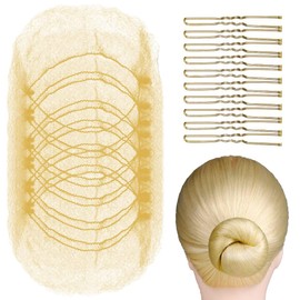 GGUFAY Pack of 20 Invisible Hair Net with 40 Pieces Hairpins, Nylon Hair Nets for Buns, Children's Ballet Hair Bun Shaper, Elastic, Girls Updo Accessories (Gold)
