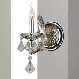 Worldwide Lighting Lyre Collection 1 Light Chrome Finish and Smoke Crystal Candle Wall Sconce 6" W x 14" H Small