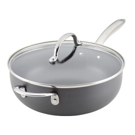 Rachael Ray Professional Hard Anodized Nonstick Sauce Pan/Saucepan/Saucier with Helper Handle and Lid, 4 Quart - Gray