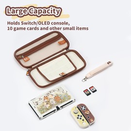 GeekShare Team Timothy Slim Case Compatible with Switch/OLED, Travel Bag with Removable Plush Handle for Switch Console, White-brown, Suitcase
