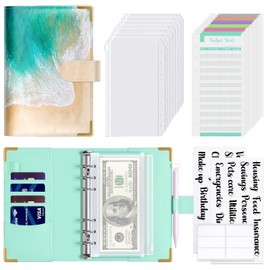 Rnivvi Budget Binder, A6 Binder Money Organizer for Cash, Budget Binder with Zipper Envelopes System, Money Saving Binder Cash Stuffing Envelopes for Budgeting, Cute Budget Wallet for Women Men, Beach