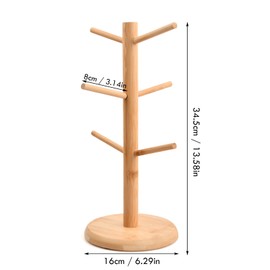 Chstarina Wooden Cup Stand, Bamboo Wooden Cup Holder, Pretzel Holder, Tree Cup Holder, Cup Rack, Cup Rack, Cup Tree, Coffee Cup Rack with 6 Hooks for Kitchen Counter Tabletop