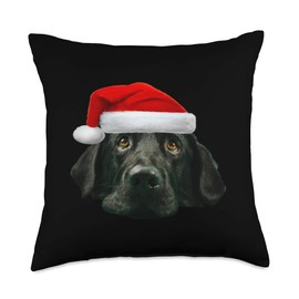 Christmas Dogs Santa Hat Gift Shirt Co. Black Lab Shirt Cute Santa Hat Image Funny Christmas Gift Throw Pillow, 18x18, Multicolor