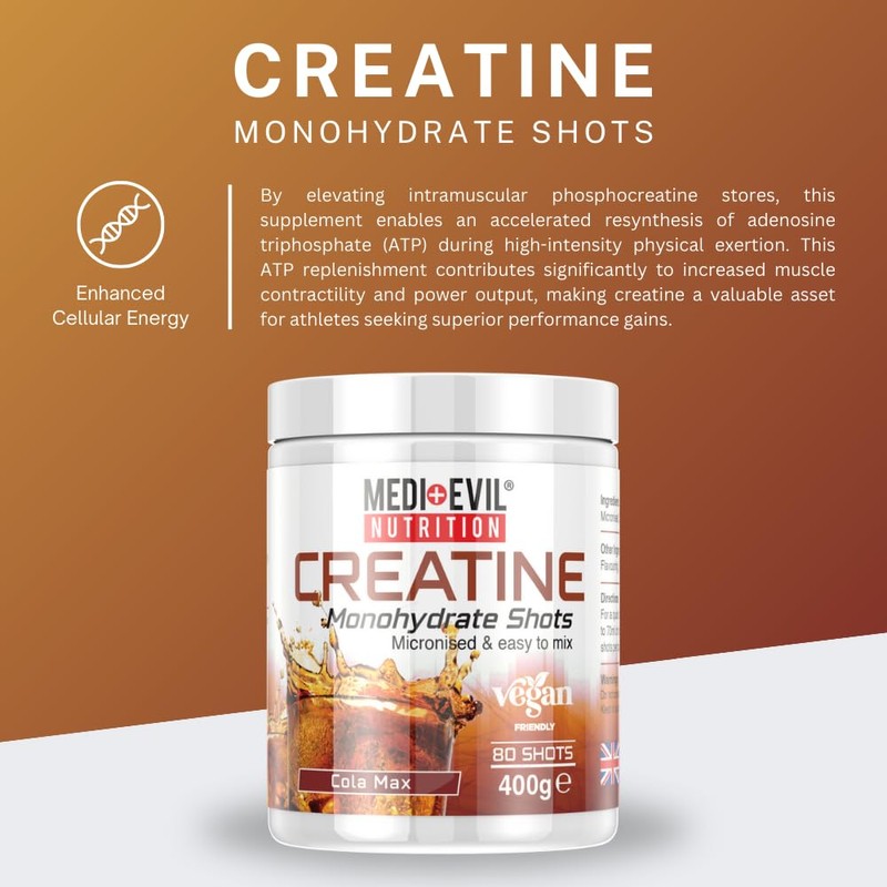 Medi-Evil Nutrition Creatine Monohydrate Powder 400g, Cola Max Flavour, Micronised