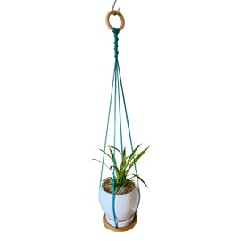 ATLanyards Teal Hanging Plant Shelf | Teal Plant Hanger | Teal Floating Plant Shelf | Teal Macrame Plant Holder | 350 (24" Long with Wood Ring)