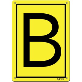 QIRVIX Metal Letter Sign 'B' - Aluminum, 8" x 12", Yellow and Black, Minimalist Style, Wall Mount, Office, Parking, Lawn, Garage, Entrance