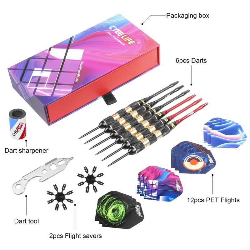 CyeeLife Professional Steel tip Darts 32g with Aluminium shafts,Sharpener,Tool and
