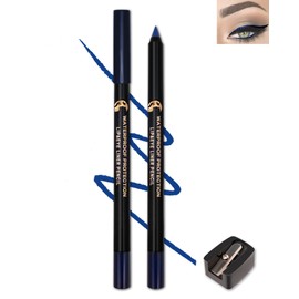 Blue Gel Eyeliner Pencil, Sharpenable Multi-Use Colored Eyeliner Waterproof Smudge-Proof, Cream Smooth Matte Eye Liner Pen Long Lasting, Waterline Eyeliner with Sharpener, High Pigmented Eye Makeup-03