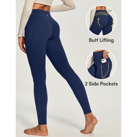 IUGA Compression Fleece Lined Leggings Women No Front Seam Thermal Leggings for Women Tummy Control High Waist Yoga Pants Dark Blue