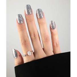 ruyeefam Glitter Nail Polish Strips, 32 Pcs Salon Quality Gel Nail Stickers, Long Lasting Wraps Easy to Use & Remove (Silent Silver Sea)