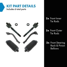 TRQ Front Steering Kit Steering Rack & Pinion Bellow Tie Rod Compatible with 2012-2017 Hyundai Azera 2011-2013 Sonata 2014-2016 Kia Cadenza 2011-2015 Optima