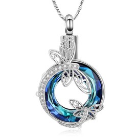 Yinplsmemory Circle of Life Cremation Jewelry Dragonfly Urn Necklaces for Ashes for Women Memorial Ashes Keepsake Necklace Urn for Human Pet