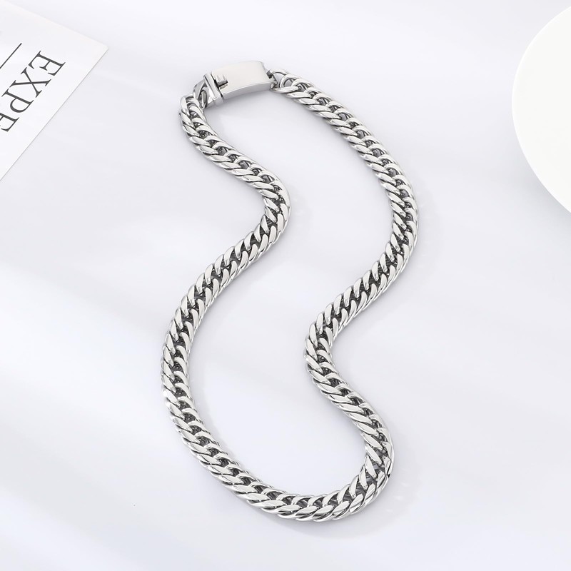 Azubpi Men's Stainless Steel Cuban Link Chain Necklace, Retro Punk