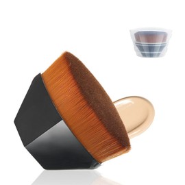 Foundation Makeup Brush with Bonus Protective Case, Flat Top Foundation Brush, Hexagon Face Blush Liquid Powder Foundation Brush for Blending Liquid, Cream or Flawless Powder Cosmetics (Black)