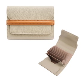 imeetu Mini Wallet, Bellows Style, Genuine Leather, Holds 10 Cards, Bicolor Compact, Lightweight, Prevents Bills from Breaking, Belt Opening, RFID Skimming Prevention, Box Shaped Coin Purse, Small