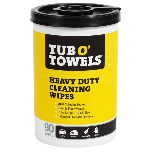 Tub O Towels TW90 Heavy-Duty 10" x 12" Size Multi-Surface Cleaning Wipes, 90 Count Per Canister 3 Pack