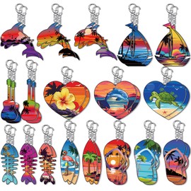 Bucherry 36 Pcs Beach Summer Party Favors Keychain Gifts Bulk Wooden Surfboard Sea Turtle Coconut Tree Christian Religious Key Ring for Hawaiian Luau Florida Bahamas Souvenirs Supplies(Retro Ocean)