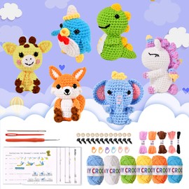 Wunila 6Pcs Crochet Kit for Beginners, DIY Craft for Adults and Kids, Great Gifts for Crochet Lovers, Crocheting Animals Kits with Step by Step Videos,Yarn,Crochet Hook,Birthday Gift, Holiday Gift