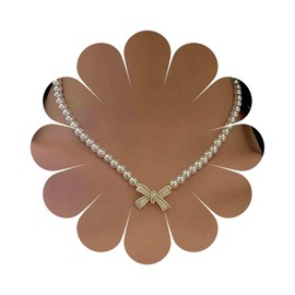 Cimenexe Bohemian Pearl Bow Choker Necklace White Pearl Bow Pendant Necklace Enamel Bow Tie Collar Necklace Minimalist Pearl Chain Necklace Jewelry for Women and Girls Gifts