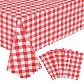 NatNarr 6 Pack Red and White Checkered Tablecloth, 54 X 108Inch Plastic Red Gingham Tablecloth Disposable Picnic Tablecloth Waterproof Red Checkered Tablecloth for Picnic Barbecue Birthday Farm Party