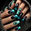 24Pcs Dark Green Press on Nails Long Coffin Glossy Artificial