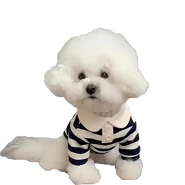 Ling & Bai Dog Cute Polo Shirts Striped Collar T-Shirt Summer Cats Outfits Breathable Thin Dogs Dress for Yorkie Puppy Kitten (S)