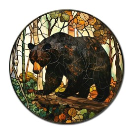 Lygond Metal Sign Tin Sign Circular Stained Glass American Black Bear Funny Outdoor Decor for Gift 12×12 Inches