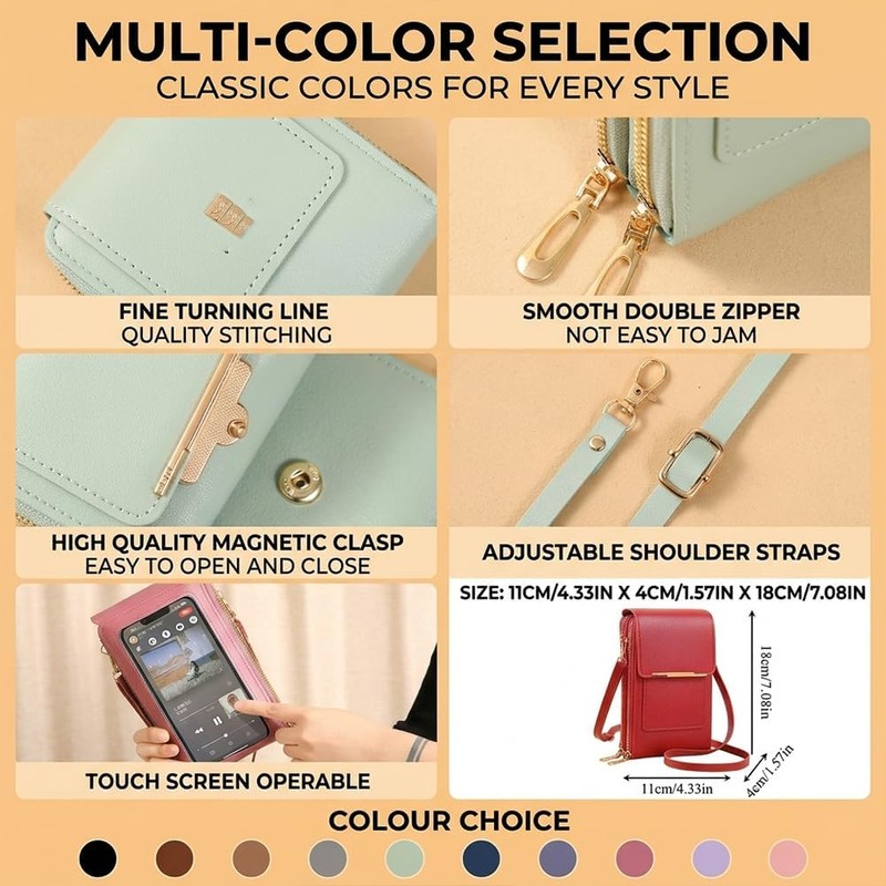 Touchscreen Phone Crossbody Wallet Women,Anti-Theft Leather Messenger Bag,RFID Block PU