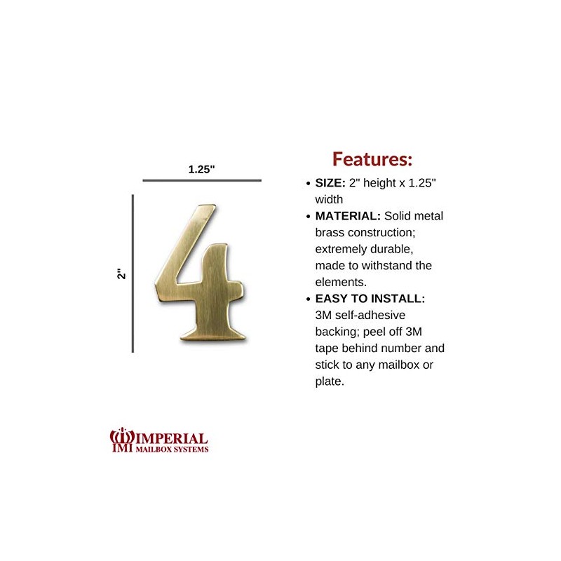 Self-Adhesive 2" Inch Imperial Brass Mailbox Number #4