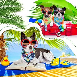 50 Piezas Bandanas para Perros para Verano Baberos de Bandanas Hawaianas Perro Triángulo Pañuelo Set de Pañuelo para Perros con Patrones de Flamencos Hojas Frutas para Disfraz Mascota Accesorios