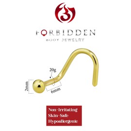 Forbidden Body Jewelry 20g IP Plated 2mm Dome Top Gold Surgical Steel Nose Screw