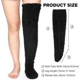 Sintege Plush Overknees Socks Fluffy Winter Socks Knee Socks Warm Knee Socks Home Men Women, black