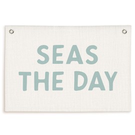 Lacama Beach Theme Wall Decor for Boys Room, Coastal Kids Playroom Nursery Hanging Sign, Seas The Day Linen Canvas Banner, Rustic Nautical Surf 30x20 Inch