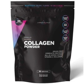 Livingood Daily Vanilla Collagen Powder for Women & Men, Hydrolyzed Collagen Peptides Powder with Vitamin C, Protein with 20 Amino Acids, Type I & III, Grass Fed, Keto, Paleo, Gluten Free, 30 Srvgs