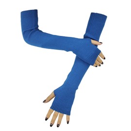 Farlenoyar Guantes de punto de cachemir suaves sin dedos, calentadores de brazo extra largos y elásticos de lana, Azul / Patchwork, One size suit most