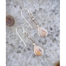 Barse Jewelry Astro Grey Wood Opal and Sterling Silver Drop Earrings